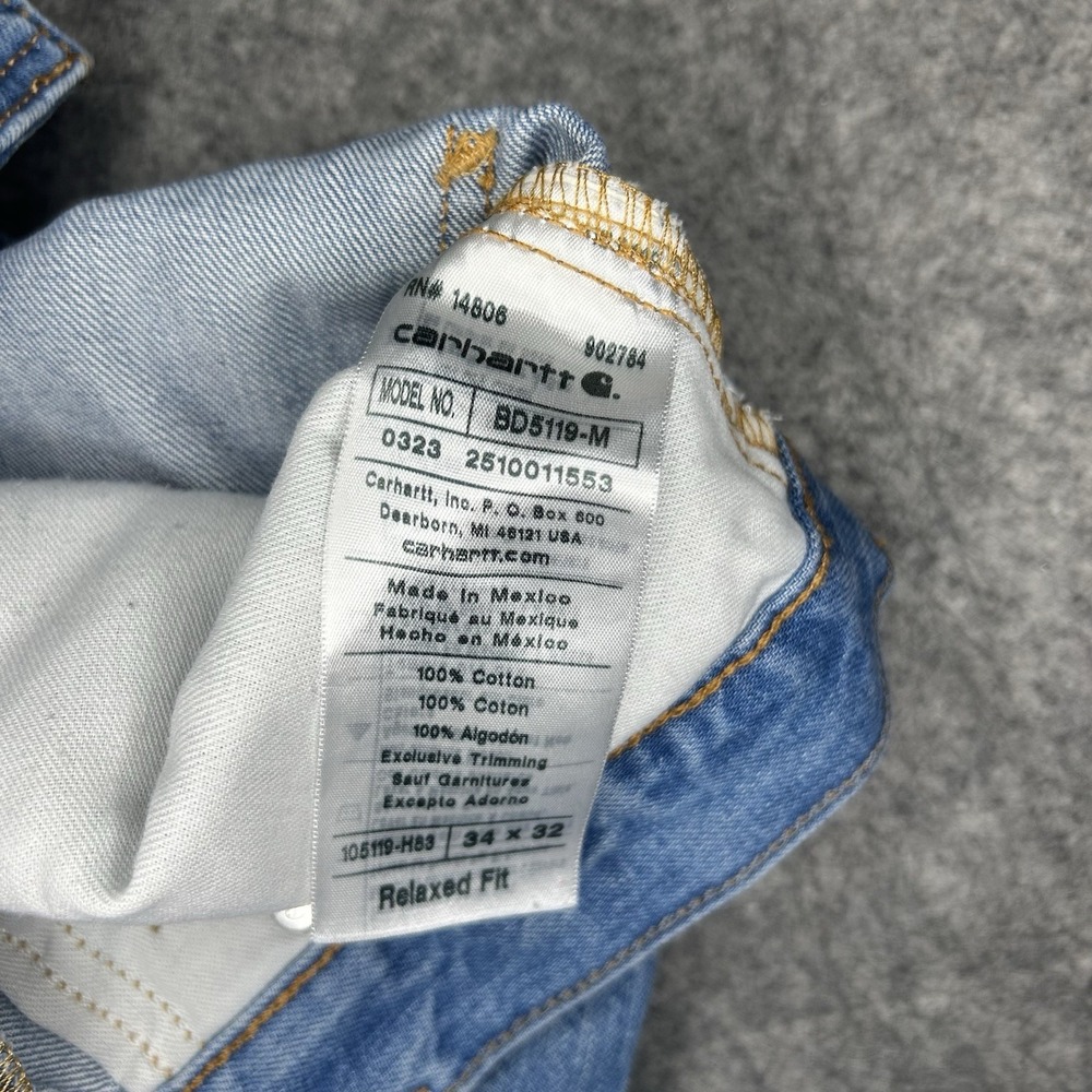 Carhartt Mens 34x32 Relax Straight Fit Light Blue Wash Denim Jeans BD5119-M - Picture 14 of 16